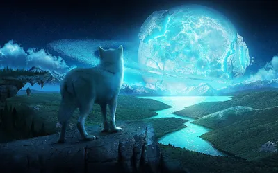 Dark Definition Wallpaper Nature Wallpaper 4K 1920x1200 A, High-definition, Desktop, Wallpaper:, Showing, Fantasy, Scene, Wolf, Gazing, Glowing, Large, Celestial, Gray, Pink, Ultrawide, Full HD