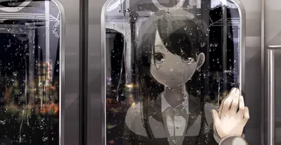 Despondent Anime Girl Black/Dark Wallpaper 4K 2048x1057 A, Despondent, Anime, Girl, Stands, Inside, Train, Night, Looking, Out, Rain-streaked, Window, Gray, Ultrawide, Full HD