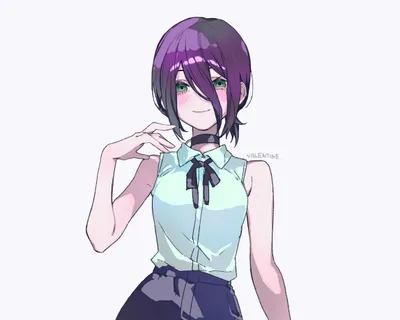 Reze Chainsaw Man Anime Portrait Abstract Wallpaper 4K 2298x1838 Reze, Chainsaw, Man, Anime, Portrait, Purple-haired, Woman, Green, Eyes, White, Square, Full HD