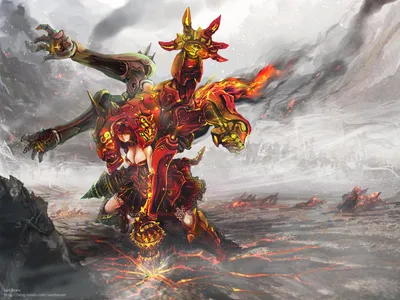 Anime Original Depicting Fiery Multi Nature Wallpaper 4K 3310x2480 Hd, Anime, Original, Wallpaper, Depicting, A, Fiery, Multi-armed, Warrior, Intricate, Armor, Standing, White, Landscape, QHD