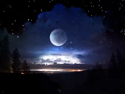 Fantasy Landscape Bright Moon Illuminating Space Wallpaper 4K 1900x1425 A, Stunning, Fantasy, Landscape, Features, Bright, Moon, Illuminating, Starry, Night, Sky, Surrounded, White, Pink
