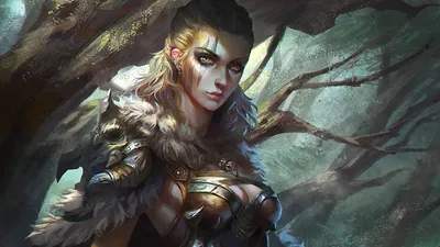Golden Fierce Wallpaper Fantasy Wallpaper 4K 1920x1080 A, Fierce, Woman, Warrior, Stands, Confidently, Among, Dark, Ancient, Trees, Adorned, Intricate, Brown, Black, Ultrawide, Full HD