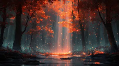 Fantasy Fall Landscape Sunlight Nature Wallpaper 4K 2912x1632 Hd, Pc, Desktop, Wallpaper, Fantasy, Fall, Landscape, With, Sunlight, Beams, Through, Magical, Gray, Orange, Ultrawide, QHD