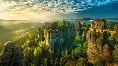 Radiant Breathtaking Wallpaper Nature Wallpaper 4K 1920x1080 A, Breathtaking, Landscape, In, Germany, Featuring, Rocky, Cliff, Adorned, Lush, Greenery, Overlooking, Gray, Ultrawide, Full HD