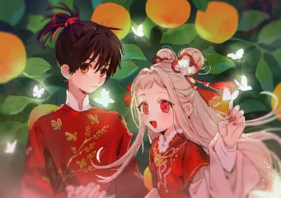 Yashiro Nene Hanako Kun Toilet Abstract Wallpaper 4K 2480x1748 Hd, Pc, Wallpaper, Of, Yashiro, Nene, And, Hanako-kun, Toilet-bound, Red, Festival, Attire, Gray, Orange, Landscape, Full HD