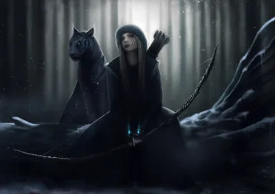 Fantasy Archer Dark Black/Dark Wallpaper 4K 2000x1417 A, Fantasy, Scene, Featuring, An, Archer, In, Dark, Cloak, Seated, Beside, Large, White, Gray, Landscape, Full HD