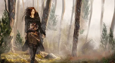 Fantasy Themed Woman Walking Nature Wallpaper 4K 4500x2500 A, Fantasy-themed, Hd, Wallpaper, Featuring, Woman, Walking, Through, Misty, Forest, Surrounded, Tall, Gray, White, Ultrawide, 4k
