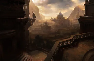 Fantasy City Panoramic Dusk World Wallpaper 4K 1920x1263 Hd, Fantasy, City, Desktop, Wallpaper, Panoramic, Dusk, Cityscape, Domed, Spires, Layered, Terraces, Gray, Brown, Ultrawide, Full HD
