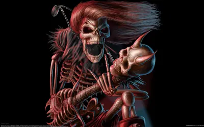Skeleton Playing Guitar Skull Like Black/Dark Wallpaper 4K 1920x1200 Hd, Desktop, Wallpaper:, Featuring, A, Skeleton, Playing, Guitar, Skull-like, Design, Set, Against, Brown, Ultrawide, Full HD
