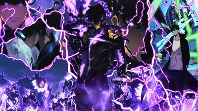 Vibrant Solo Leveling Dynamic Purple Abstract Wallpaper 4K 3840x2160 Vibrant, Solo, Leveling, Scene, With, Dynamic, Purple, Lightning, Effects, Rendered, Stunning, Ultra, Black, Pink, Orange, Ultrawide, 4k