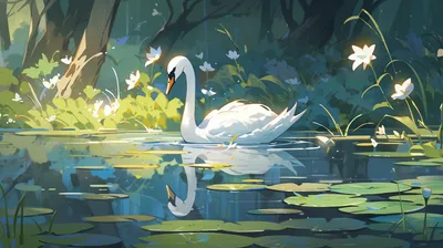 Vibrant Elegant Wallpaper Nature Wallpaper 4K 2912x1632 Elegant, Swan, On, Calm, Waters, With, Lily, Pads, Desktop, Featuring, Serene, Forest, White, Ultrawide, QHD