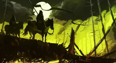 Silhouetted Horsemen Dark Cloudy Nature Wallpaper 4K 1920x1046 Silhouetted, Horsemen, Against, A, Dark, Cloudy, Sky, With, Glowing, Moon, Fantasy-themed, Eerie, Yellow, White, Ultrawide, Full HD