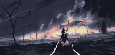 Bold Digital Wallpaper Technology Wallpaper 4K 3444x1655 Digital, Art, Painting, Illustration, Artwork, Landscape, Quad, Desktop, Lone, Torch-bearing, Warrior, Gray, Ultrawide, QHD