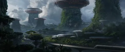 Futuristic Sci Cityscape Towering Moss World Wallpaper 4K 3840x1620 A, Futuristic, Sci‑fi, Cityscape, With, Towering, Moss-covered, Structures, Rising, Above, Dense, Vegetation, Gray, Ultrawide, 4k