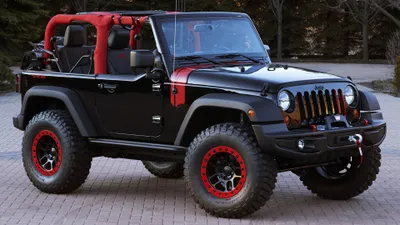 Black Jeep Wrangler Concept Car Cars Wallpaper 4K 3840x2160 A, Black, Jeep, Wrangler, Concept, Car, With, Red, Accents, Large, Tires, Showcasing, Gray, Ultrawide, 4k