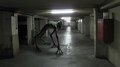 Dark Creature Lurking Dimly Black/Dark Wallpaper 4K 1920x1080 Dark, Creature, Lurking, In, A, Dimly, Lit, Underground, Parking, Garage, Captured, Desktop, White, Ultrawide, Full HD