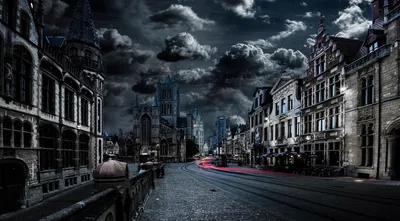 Dramatic Night Ghent World Wallpaper 4K 1958x1080 A, Dramatic, Night, Scene, In, Ghent, Belgium, Featuring, Striking, Architecture, Cathedral, Under, Gray, Ultrawide, Full HD
