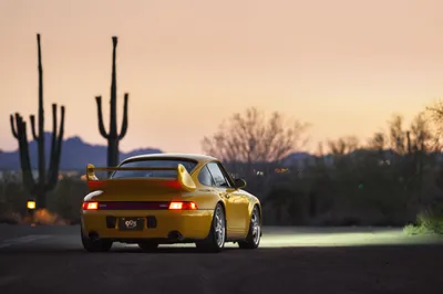 Dark Yellow Wallpaper Cars Wallpaper 4K 5220x3479 Yellow, Porsche, Sports, Car, Parked, On, A, Desert, Road, Dusk, Saguaro, Cacti, Gray, Ultrawide, 4k