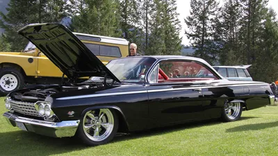 Black Classic Car Cars Wallpaper 4K 1920x1080 Black, Classic, Car, Vehicle, With, Hood, Open, On, Green, Lawn, Show, White, Gray, Ultrawide, Full HD