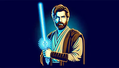 Moody Stylized Wallpaper Abstract Wallpaper 4K 3584x2048 Hd, Desktop, Wallpaper, Featuring, Stylized, Illustration, Of, Obi-wan, Kenobi, Lightsaber, Blue, White, Ultrawide, QHD