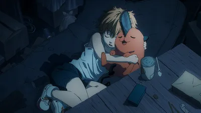 Dreamy Anime Wallpaper Abstract Wallpaper 4K 1920x1080 Hd, Anime, Desktop, Wallpaper, Featuring, A, Sleeping, Character, Chainsaw, Man, Hugging, Plush, Gray, Ultrawide, Full HD