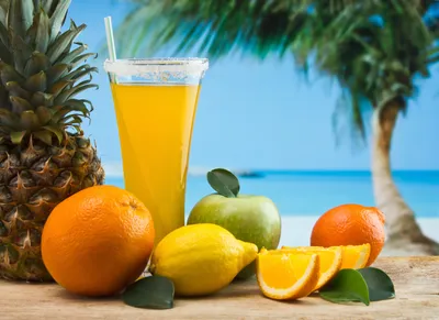 Dreamy Vibrant Wallpaper Nature Wallpaper 4K 4961x3609 A, Vibrant, Arrangement, Of, Fresh, Fruits, Including, Oranges, Apples, Alongside, Glass, Bright, Gray, Pink, Landscape, 4k