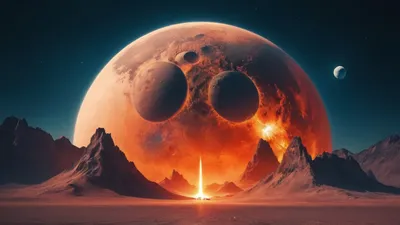 Alien Planet Night Space Wallpaper 4K 1920x1080 Hd, Pc, Desktop, Wallpaper/background:, Alien, Planet, At, Night, Massive, Orange-red, World, Three, Brown, Orange, Ultrawide, Full HD