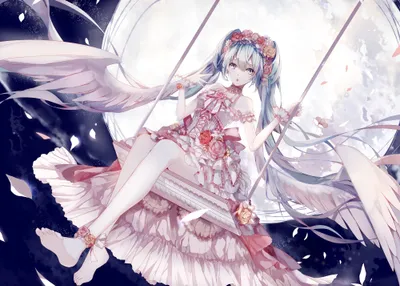 Hatsune Miku Vocaloid Character Space Wallpaper 4K 2000x1430 Hatsune, Miku, A, Vocaloid, Character, Gracefully, Sits, On, Swing, Moon, Behind, Her, White, Landscape, Full HD
