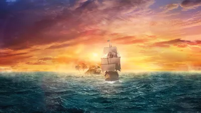 Golden Fantasy Wallpaper Nature Wallpaper 4K 3840x2160 Hd, Desktop, Wallpaper, Of, A, Fantasy, Pirate, Ship, Sailing, Ocean, Sunset, Skull, Pink, Purple, Ultrawide, 4k