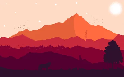 Bright Minimalist Wallpaper Games Wallpaper 4K 11490x7182 Minimalist, Firewatch-style, Video, Game, Scene, Silhouetted, Wolf, Beneath, Layered, Red-orange, Mountains, White, Ultrawide, 4k