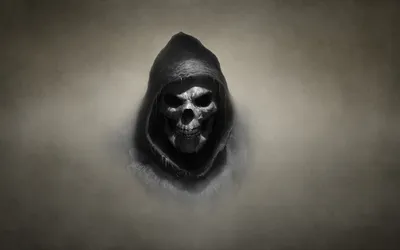 Minimalist Dark Hooded Figure Skull Minimal Wallpaper 4K 1920x1200 Minimalist, Hd, Desktop, Wallpaper:, Featuring, A, Dark, Hooded, Figure, Skull, Face, Emerging, Gray, Ultrawide, Full HD