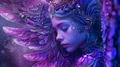 Fantasy Angel Purple Fantasy Wallpaper 4K 2912x1632 Hd, Desktop, Wallpaper, Of, A, Fantasy, Angel, With, Intricate, Purple, Blue, Feathered, Brown, Ultrawide, QHD