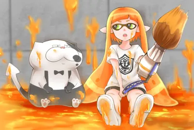 Vibrant Orange Wallpaper Animals Wallpaper 4K 1500x1000 Hd, Desktop, Wallpaper, Featuring, An, Orange-haired, Splatoon, Character, Pointed, Ears, Holding, Paintbrush, Gray, White, Landscape