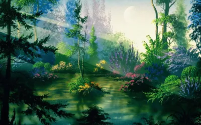Serene Fantasy Landscape Lush Nature Wallpaper 4K 1680x1050 A, Serene, Fantasy, Landscape, Featuring, Lush, Greenery, And, Vibrant, Flowers, Surrounding, Tranquil, White, Ultrawide