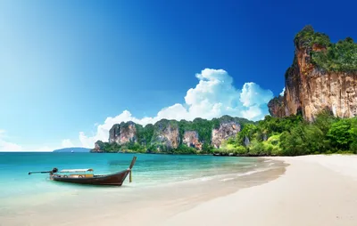 Vivid Tranquil Wallpaper Nature Wallpaper 4K 3000x1909 A, Tranquil, Tropical, Beach, In, Thailand, Featuring, Serene, Coastline, Lush, Cliffs, Clear, White, Ultrawide, QHD
