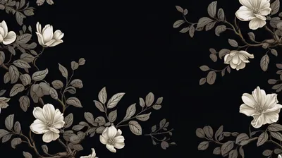 Dark Aesthetic Elegant Black/Dark Wallpaper 4K 2563x1436 A, Dark, Aesthetic, Wallpaper, Featuring, Elegant, White, Flowers, Leaves, Against, Deep, Black, Gray, Ultrawide, QHD