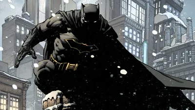 Batman Comic Perched Rooftop Snowy Black/Dark Wallpaper 4K 1920x1080 Hd, Pc, Desktop, Wallpaper, Featuring, Batman, In, A, Comic-style, Artwork, Perched, Rooftop, Gray, Ultrawide, Full HD