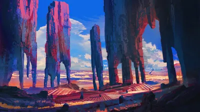 Sci Landscape Towering Nature Wallpaper 4K 3840x2160 4k, Ultra, Hd, Sci‑fi, Landscape, Featuring, Towering, Jagged, Rock, Formations, Bathed, Vibrant, Red, Ultrawide