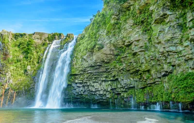 Majestic Waterfall Cascading Down Nature Wallpaper 4K 4420x2800 A, Stunning, Hd, Desktop, Wallpaper, Featuring, Majestic, Waterfall, Cascading, Down, Lush, Green, Yellow, Pink, Gray, Ultrawide, 4k