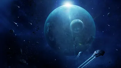 Serene Millennium Wallpaper Space Wallpaper 4K 1920x1080 Hd, Pc, Wallpaper, Showing, The, Millennium, Falcon, Flying, Through, Deep, Blue, Space, Gray, Brown, Ultrawide, Full HD