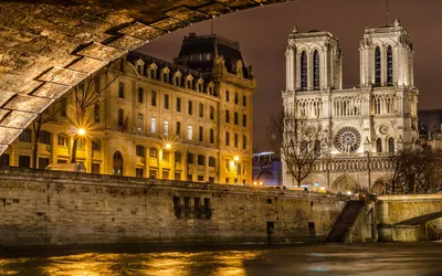 Night Notre Dame Paris Illuminated Black/Dark Wallpaper 4K 1920x1200 Night, View, Of, Notre-dame, De, Paris, Illuminated, By, Streetlights, Along, Seine, Framed, Gray, Brown, Ultrawide, Full HD