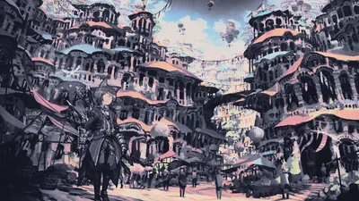 Digital Art Painting Illustration Sprawling World Wallpaper 4K 3200x1800 Digital, Art, Painting, Illustration, Artwork, Sprawling, Fantasy, Cityscape, Landscape, Layered, Terraces, White, Ultrawide, QHD