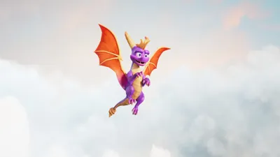 Purple Dragon Spyro Crown Orange Games Wallpaper 4K 3840x2160 Purple, Dragon, Spyro, With, A, Crown, And, Orange, Wings, Soaring, Above, Soft, White, Ultrawide, 4K