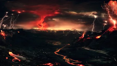 Dramatic Volcanic Landscape Flowing Nature Wallpaper 4K 1920x1080 Hd, Desktop, Wallpaper, Showing, A, Dramatic, Volcanic, Landscape, Flowing, Lava, Erupting, Volcano, Brown, Orange, Purple, Ultrawide, Full HD
