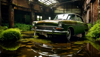 Old Green Car Cars Wallpaper 4K 4096x2340 4k, Ultra, Hd, Pc, Desktop, Wallpaper:, Of, An, Old, Green, Car, Flooded, White, Ultrawide