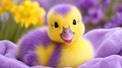 Cute Purple Yellow Abstract Wallpaper 4K 3840x2160 Cute, Purple-and-yellow, Baby, Duckling, Resting, On, A, Soft, Blanket, Rendered, Ultra, Desktop, Pink, Yellow, White, Ultrawide, 4k