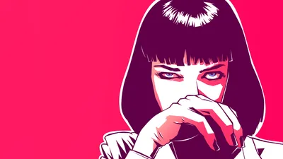 Stylized Illustration Inspired Movie Abstract Wallpaper 4K 1920x1080 A, Striking, Hd, Desktop, Wallpaper, Featuring, Stylized, Illustration, Inspired, Movie, Pulp, Fiction, Red, White, Ultrawide, Full HD