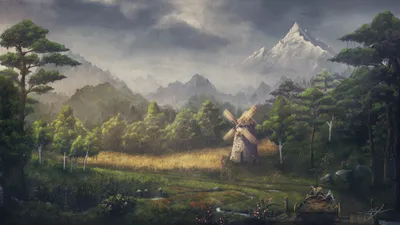 Bright Depicting Wallpaper Nature Wallpaper 4K 3000x1688 A, Hd, Desktop, Wallpaper, Depicting, Fantasy, Landscape, Path, Leading, Windmill, Set, Amidst, Gray, Ultrawide, QHD