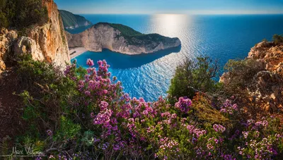 Navagio Beach Zakynthos Greece Nature Wallpaper 4K 1920x1089 Hd, Wallpaper, Of, Navagio, Beach, Zakynthos, Greece, Showcasing, Stunning, Coastline, Pink, Flowers, Gray, Ultrawide, Full HD