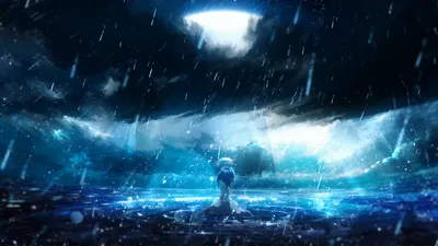 Anime Nighttime Rain Lone Character Nature Wallpaper 4K 2560x1440 Hd, Anime, Wallpaper, Of, A, Nighttime, Scene, With, Rain, Featuring, Lone, Character, White, Ultrawide, QHD